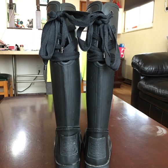 COACH Black Rubber Rain Boots ( With Laces )! - Picture 2 of 5